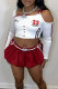 Sexy Letters Hollow Out Patchwork Contrast Asymmetrical Collar Long Sleeve Two Pieces