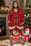 Casual Santa Claus Cartoon Print Pocket V Neck Long Plus Size Dresses