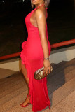 Elegant Solid Color Patchwork Backless Halter Irregular Dresses