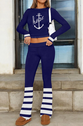 Casual Street Letter Print Stripe O Neck Long Sleeve Two Pieces