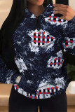 Casual Street Faux Denim Print Draw String Pocket Hooded Tops