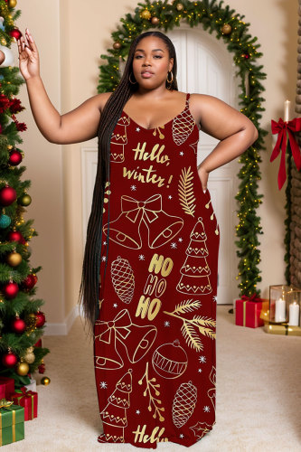 Sexy Casual Print Backless Spaghetti Strap Long Dresses