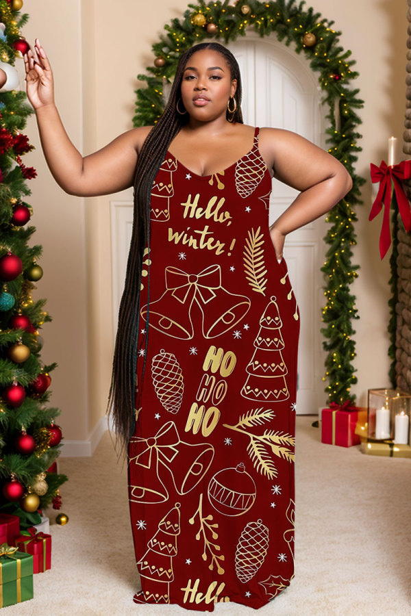 Sexy Casual Print Backless Spaghetti Strap Long Dresses