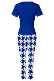 Casual Street Plaid Letter Print Contrast O Neck Short Sleeve Two Pieces