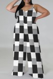 Casual Print Backless Spaghetti Strap Plus Size Jumpsuits (With Headscarf)