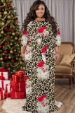 Casual Print Basic Belted O Neck Long Plus Size Dresses
