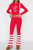 Casual Street Letter Print Stripe O Neck Long Sleeve Two Pieces