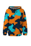 Casual Camouflage Print Draw String Pocket Patchwork Hooded Tops