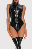 Sexy Solid Color Patchwork Zipper Lingerie