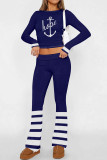 Casual Street Letter Print Stripe O Neck Long Sleeve Two Pieces