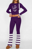 Casual Street Letter Print Stripe O Neck Long Sleeve Two Pieces