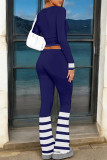 Casual Street Letter Print Stripe O Neck Long Sleeve Two Pieces