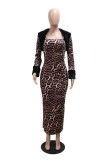Sexy Leopard Print Patchwork Long Sleeve Two Pieces
