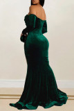 Elegant Solid Color Patchwork High Slit Off Shoulder Long Dresses