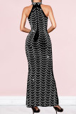 Elegant Solid Color Patchwork Hot Drill Zipper O Neck Long Dresses