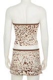 Casual Print Draw String Patchwork Strapless Two Pieces