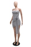 Sexy Hot Club Solid Color Sequins Backless Strapless Wrapped Skirt Dresses
