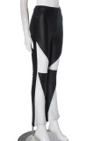 Casual Patchwork Contrast Boot Cut Mid Waist Speaker Patchwork Bottoms