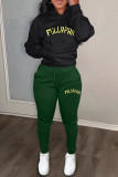 Casual Letters Draw String Pocket Patchwork Hooded Long Sleeve Two Pieces