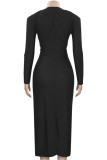 Elegant Solid Color Hollow Out Patchwork Deep V Neck Long Dresses