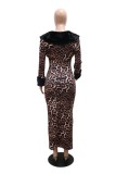 Sexy Leopard Print Patchwork Long Sleeve Two Pieces