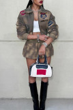 Casual Letters Patchwork Zipper Zipper Collar Long Sleeve Two Pieces