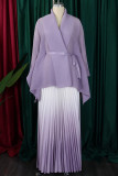 Casual Gradient Patchwork Strap Design Cardigan Collar Long Sleeve Two Pieces