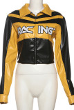 Casual Letters Patchwork Zipper Contrast Zipper Collar Outerwear