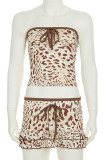 Casual Print Draw String Patchwork Strapless Two Pieces