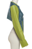 Casual Patchwork Zipper Contrast Zipper Collar Outerwear