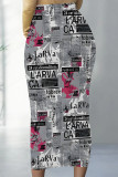 Casual Butterfly Newspaper printing Contrast Regular High Waist Full Print Bottoms
