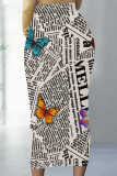 Casual Butterfly Newspaper printing Contrast Regular High Waist Full Print Bottoms