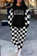 Casual Street Plaid Letter Print Draw String Pocket Contrast O Neck Two Pieces