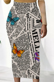 Casual Butterfly Newspaper printing Contrast Regular High Waist Full Print Bottoms