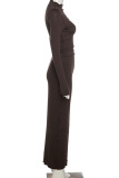 Casual Solid Color Patchwork O Neck Long Sleeve Two Pieces