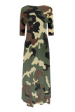 Casual Street Camouflage Print Snakeskin Print Pocket Irregular Contrast O Neck Irregular Dresses