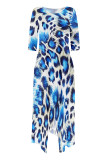 Casual Street Camouflage Print Snakeskin Print Pocket Irregular Contrast O Neck Irregular Dresses