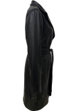 Casual Solid Color Buttons Patchwork With Belt Turndown Collar Outerwear