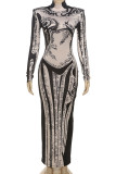 Casual Print Patchwork Turtleneck Long Dresses