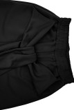 Casual Solid Color Pocket Patchwork Strap Design Loose Mid Waist Conventional Patchwork Bottoms