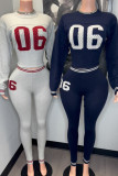 Casual Letters Patchwork Contrast O Neck Long Sleeve Two Pieces