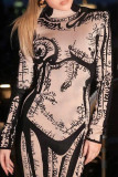 Casual Print Patchwork Turtleneck Long Dresses