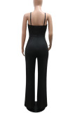 Casual Patchwork Backless Zipper Contrast Asymmetrical Collar Regular Jumpsuits