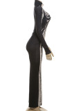 Casual Print Patchwork Turtleneck Long Dresses