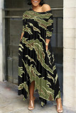 Casual Street Camouflage Print Snakeskin Print Pocket Irregular Contrast O Neck Irregular Dresses