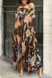 Casual Street Camouflage Print Snakeskin Print Pocket Irregular Contrast O Neck Irregular Dresses