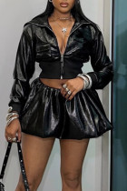 Casual Solid Color Patchwork Zipper Zipper Collar Long Sleeve Two Pieces