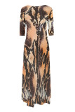 Casual Street Camouflage Print Snakeskin Print Pocket Irregular Contrast O Neck Irregular Dresses