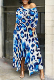 Casual Street Camouflage Print Snakeskin Print Pocket Irregular Contrast O Neck Irregular Dresses