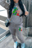 Casual Letters Draw String Pocket Patchwork Hooded Long Sleeve Two Pieces